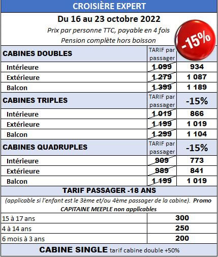 Tarif de la croisière Expert, offre de lancement -15%